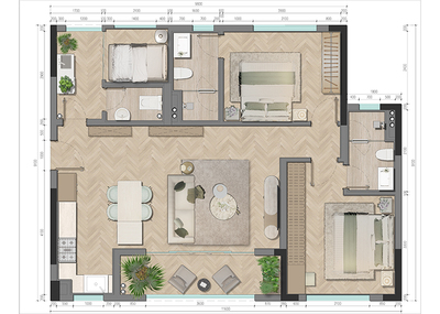 2BED+1 unit 1 floor plan